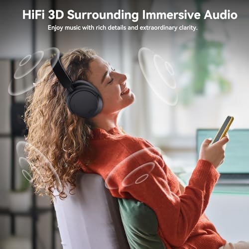 AUSDOM Hybrid Noise Cancelling Headphones: Wireless Bluetooth 5.4 Over Ear Headphones, Foldable ANC Headphone with Mic, 80H Playtime, Hi-Fi Audio, Deep Bass, Comfortable Earpad for Home Office Travel — view 3