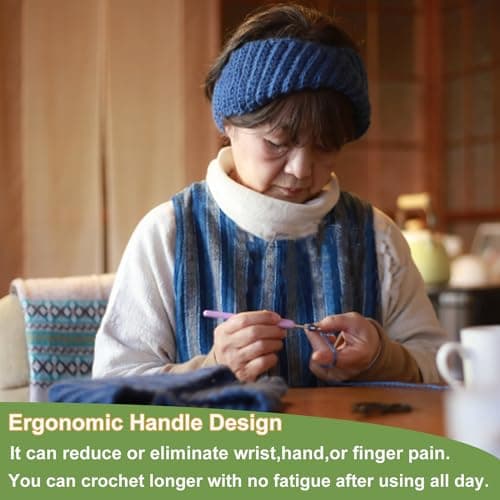 Hobekoee 0.5mm Lace Crochet Hook Ergonomic Handle for Arthritic Hands Soft & Smooth Knitting Needles for Beginners and Crocheting Yarn — view 4