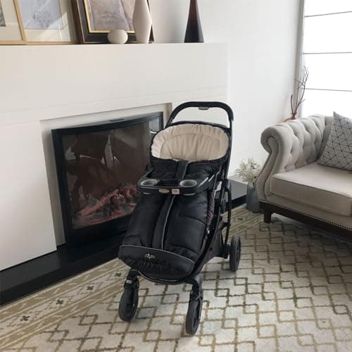 Weather Proof Oudtoor Walking Universal Stroller Bunting Bag with Reflective Strips,Multi-Zippers,Central and Feet Area Opens,Easy for Baby in&Out&Temperature Regulation Footmuff for Stroller,Black — view 5