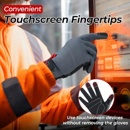 HANDLANDY Mens Work Gloves Touch screen, Synthetic Leather Utility Gloves, Flexible Breathable Fit- Padded Knuckles & Palm (Large) — view 3