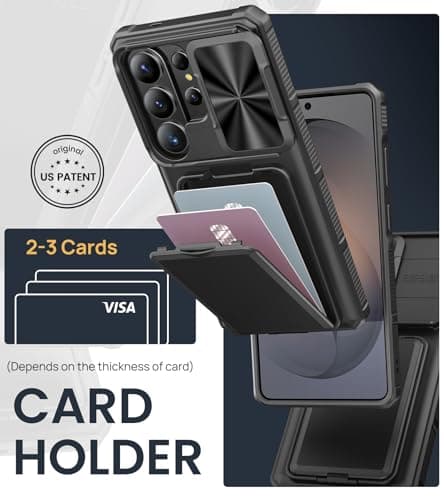 SSLOTSCASE for Samsung Galaxy S26 Ultra Case with Card Holder & Kickstand & Slide Camera Lens Cover & Camera Stand & Wallet, Military-Grade Drop Protection Phone Case Cover for S26 Ultra 2026, Black — view 2