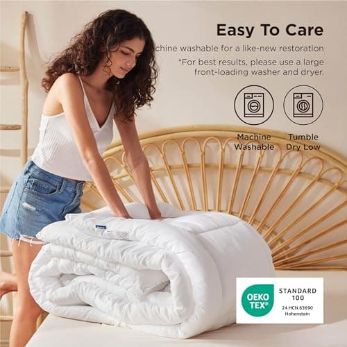 Bedsure Comforter Duvet Insert - Quilted Comforters Queen Size, All Season Duvet, GentleSoft Down Alternative Bedding Blanket, with 8 Tabs, Gifts for Women/Men, White, Queen 88 x 88 Inches — view 5