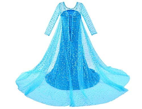 Luxury Princess Dress for Girls Costumes Birthday Party with Shining Long Cap Blue 6-7 Years — view 2
