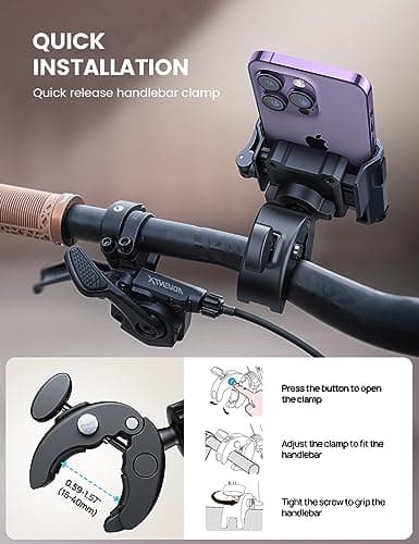 Lamicall Motorcycle Phone Mount Holder - [Camera Friendly] [1s Lock] Bike Phone Holder Handlebar Clamp, Bicycle Scooter Phone Clip, for iPhone 14 15 16 17 Pro Max Plus, 2.4~3.54" Wide Phone, Golf Cart — view 5