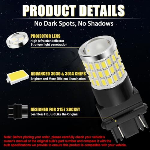 iBrightstar 3157 LED Bulb White, 4157 3156 LED Reverse Light Bulbs Super Bright for Tail Brake Lights Backup Lights Turn Signal Lights, 2 Pack — view 5