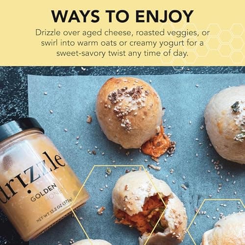 Drizzle Golden Raw Honey - Unfiltered, and Unprocessed - Rich in Nutrients and Beneficial Enzymes - Notes of Dandelion, Mint and Caramel - 100% Raw, Pure Honey - Gluten-Free, Paleo-Friendly (Pack of 2) 375g — view 5