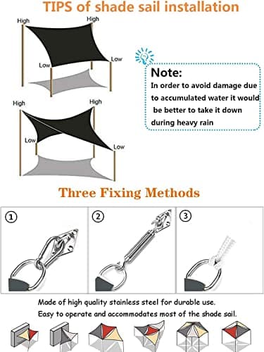 Sun Shade Sail Rectangle 95% UV Block Waterproof Patio Sun Sail Oxford Cloth Cover Canopy Sail Shades for Outdoor Patio, Lawn, Garden, Outdoor, Backyard -with Mounting Accessories (Black,2x2.5m(6.5x8.2ft)) — view 4