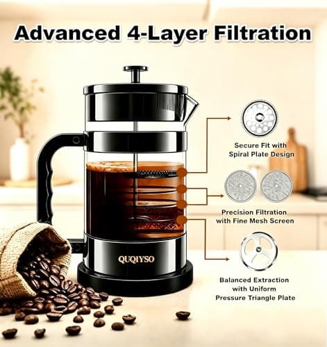 QUQIYSO French Press Coffee Maker 34oz, Thickened Glass Coffee French Press — view 2
