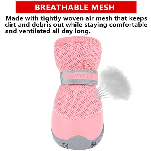 QUMY 4PCS Dog Shoes for Small Dogs, Hot Pavement Summer Puppy Dog Boots & Paw Protectors with Soft Anti-Slip Rubber Sole, Mesh Breathable Dog Booties for Hardfloors, Walking Running Pink Size 2 — view 2
