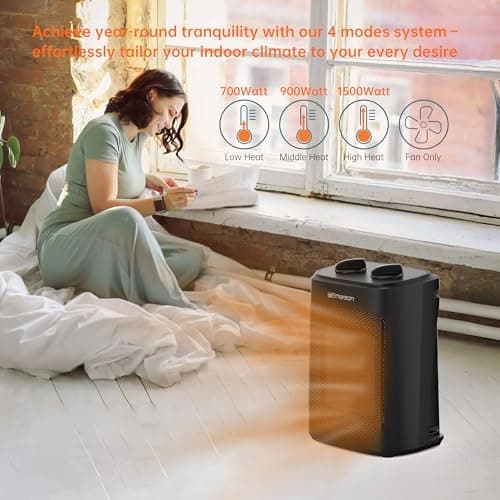 Emerson SH1501 1500W Electric Space Heater, Portable with 3 Level Thermostat, PTC Ceramic Fast Heating/Fan Modes, Indoor Use — view 5