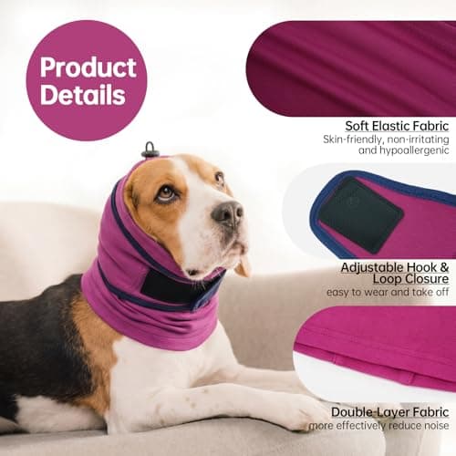 IDOMIK Dog Ear Muffs Noise Protection, Dog Calming Hoodie for Anxiety Relief, Soft Double-Layer No Shake Head Wraps, Quiet Ear Covers for Thunderstorm, Firework, Bath, Grooming & Blow Drying,Purple,S — view 4