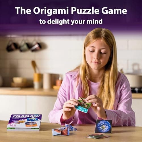 FOLDOLOGY - The Origami Puzzle Game! Brain Teasers for Tweens, Teens & Adults | Travel Game, STEM Toy | Fold the Paper, Complete the Picture | 100 Puzzles | Gift for Ages 10+ — view 2