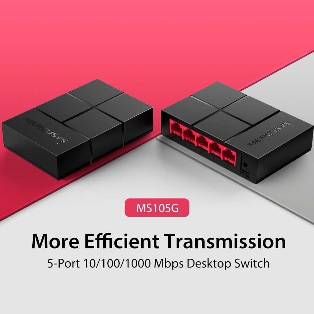 MERCUSYS MS105G 5-Port Desktop Ethernet Network Switch/Hub, 10/100/1000Mbps Ethernet Splitter, Energy Saving up to 82%, Plug & Play, TP-Link Switch, Perfect for home/small office/dormitory — view 3