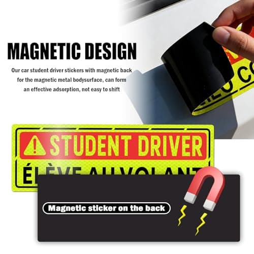 3PCS Bilingual Élève au Volant/Student Driver Magnet for Car,Eye-catching Magnetic Student Driver Sticker with Reflective Design,9.61"x3.28" Magnetic Students Drivers Signs for Car — view 5