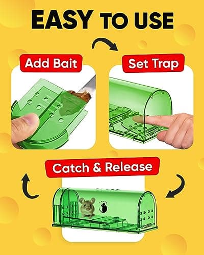 Motel Mouse Humane Mouse Traps No Kill Live Catch and Release 4 Pack - Reusable, Easy to Use & Clean, No Touch Release, Sensitive Includes Cleaning Brush, Instruction Manual & Video - Mousetrap Indoor — view 3