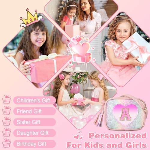 Birthday Gifts for 2 3 4 5 6 7 8 9 10 Year Old Girl,Cute Little Girl Purse Toddler Purse for Kids Wallet,Small Initial Shoulder Crossbody Bag,Personalized Christmas Gift for Daughter Baby(Rainbow,A) — view 6