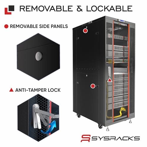 Sysracks 42U IT Data Network Freestanding Server Cabinet Computer Case - Over 150 Dollars Accessories Included - Powerbar, Cooling System, LCD Screen, Wheels, Shelf and More — view 4