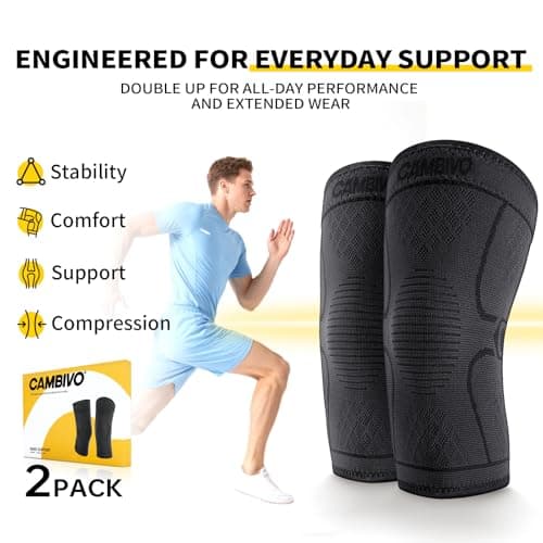 CAMBIVO 2-Pack Knee Brace for Running & Arthritis Pain Relief – Compression Knee Sleeve with Anti-Slip Silicone, for Men & Women, Sports, ACL & Meniscus Support (Black Medium) — view 4