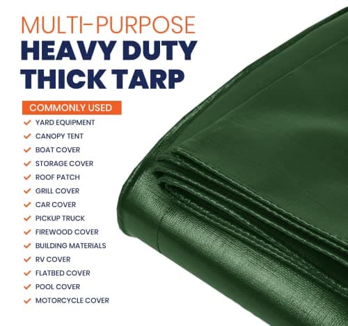 Tarpco Safety Extra Heavy Duty 14 Mil Tarp Cover, Waterproof, UV Resistant, Rip and Tear Proof, Poly Tarpaulin with Reinforced Edges for Roof, Camping, Patio, Pool, Boat (Green/Black 12′ X 20′) — view 3
