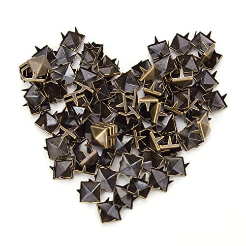 Square Rivets,100 Pcs 9 Mm Brass Copper Square Pyramid Studs 4 Prong Metal Nailhead Studs Spikes for Clothing Bag Leather Shoes Punk Rock Jewelry Craft (Bronze) — view 8