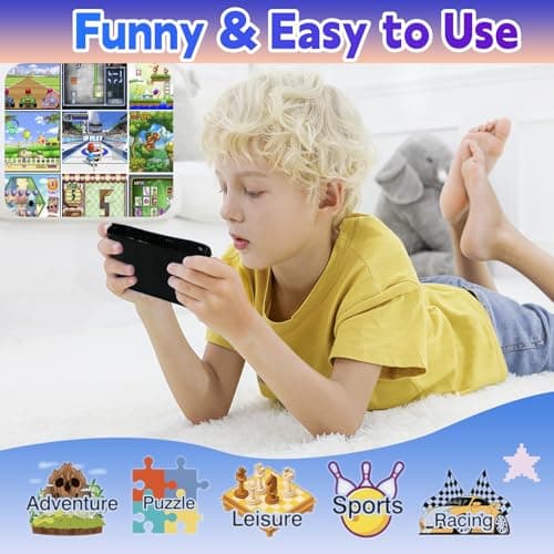SNONBROS Handheld Game Console for Kids 3.5" IPS Large Screen Rechargeable,Preloaded 216 Video Games,Arcade Electronic Toy Birthday Xmas Present for Girls—BlueRed — view 2