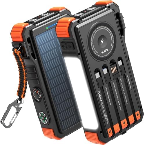 BLAVOR Solar Power Bank 20000mAh Built-in Cables, Wireless Charger for Phones & Apple Watch, 20W Fast Charging Battery Pack with USB C, Flashlight, Solar Charger for iPhone, iPad, iWatch, Samsung