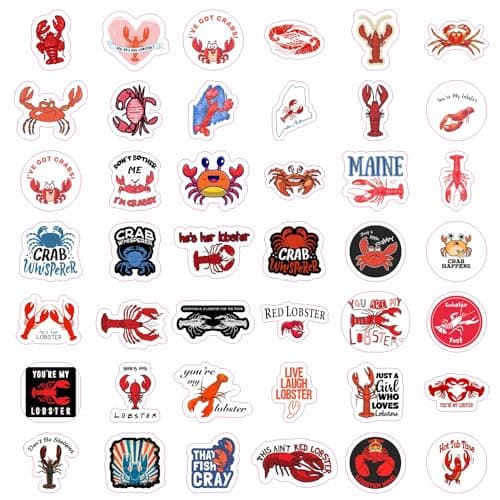 BulbaCraft Crab & Lobster Stickers for Water Bottle and Laptop - Marine Life Party Supplies & Decorations, Waterproof Vinyl Sea Creature Decals, Lobster Stickers Laptop Decals, Gifts for Women & Men — view 3