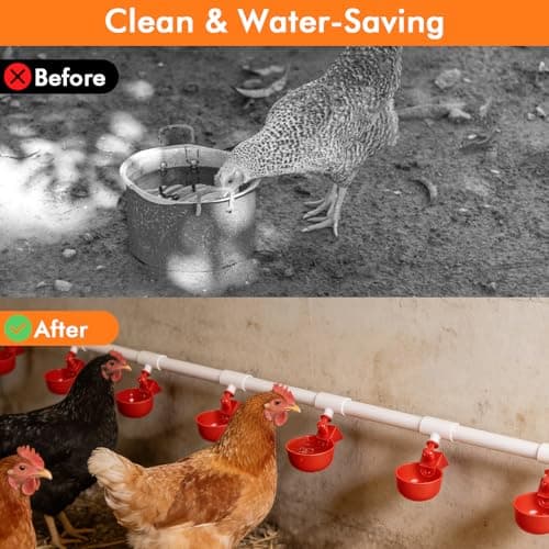MEKOTRIN 46PCS Automatic Chicken Waterer System, DIY Poultry Pipe Water Feeder Set, Include 8 Water Cups, Coop Automatic Clean Waterer, Suitable for Chicken Duck Quail Pigeon — view 2