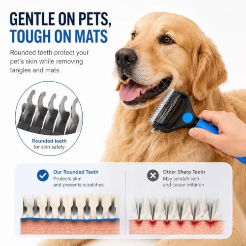 KIVMTAR Deshedding Dog Brush，3-in-1 Undercoat Rake for Dogs，Pet Pro Grooming Tool – Ultimate Dematting Comb & Deshedding Brush for Cats and Dogs, Perfect for Shedding & Detangling (Blue) — view 3
