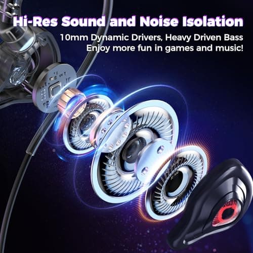 BlueFire Wired Gaming Earbuds with Microphone, Deep Bass in-Ear Monitors Earphones, HiFi Noise Cancelling Headphones for Music Gaming Video Calling — view 2