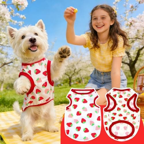 PETCARE Cartoon Dog Shirts for Small Dogs Cute Dog Clothes Red Strawberry Tshirt Soft Cotton Puppy Pajamas Breathable Sleeveless Pet Tank Top Spring Summer Dogs Clothes for Chihuahua Yorkie Shih Tzu — view 5