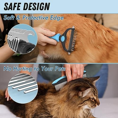 Docrok Pet Grooming Combo - Blue Deshedding Brush with Metal Comb for Detangling and Dematting Long, Matted Fur on Cats and Dogs — view 3