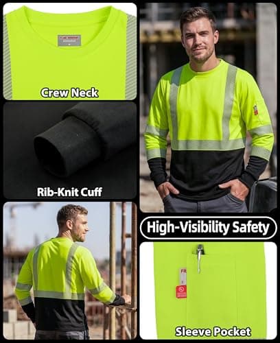 KONRECO FR Tee Shirts High Visibility Lightweight 6oz Long Sleeve Hi-Vis Flame Resistant Safety Shirts CAT 2 — view 2