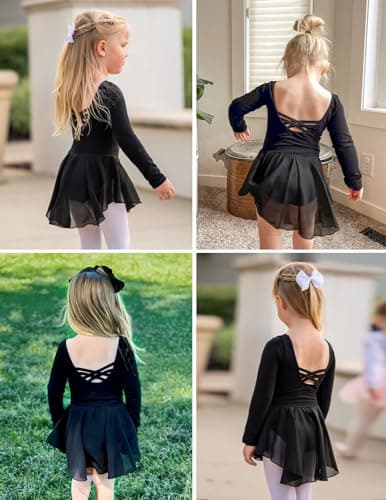 Arshiner Kids Girls Classic Long Sleeve Leotard Dance Ballet Dress, Black, 120 — view 4