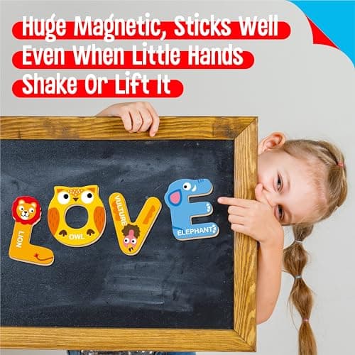 26 Magnetic Wooden Letters, Cute Animal Alphabet ABC Wood Magnets for Fridge Colorful Uppercase Animals Toys Set Educational Spelling Learning Games for Kids, Toddlers 3 4 5 Years Old — view 4