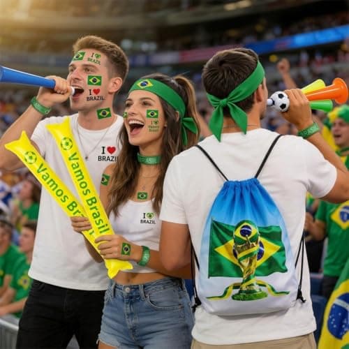 KINFAVOU 2026 World Cup Brazil Soccer Fan Gear Set, 7-Piece Drawstring Backpack Decoration & Storage Set for World Cup & Patriotic Holidays