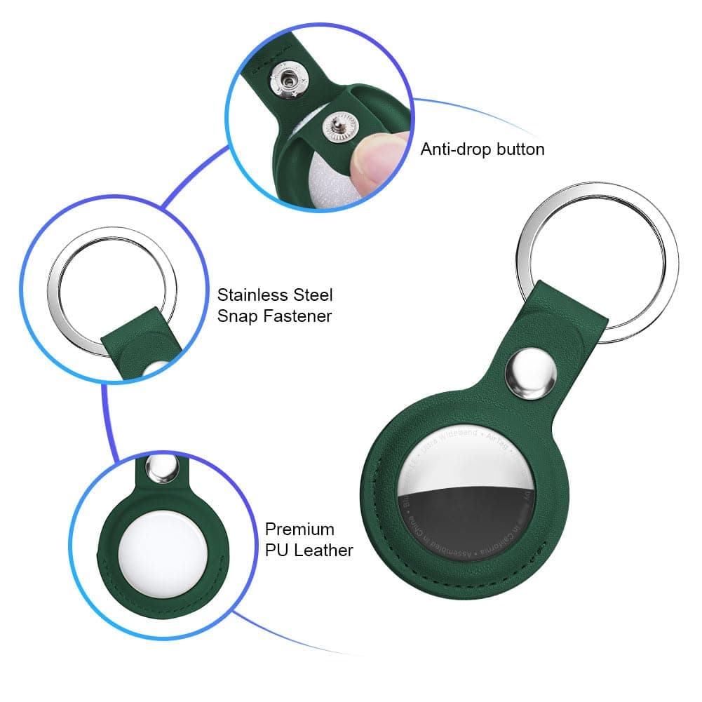 AXFEE Llavero para AirTag Cuero, Llaveros AirTag Funda Protectora con Película Protectora, Llavero Portátil Impermeable, Localizador para Llaves, Mascotas y Mochilas(Pasto Verde) — view 4