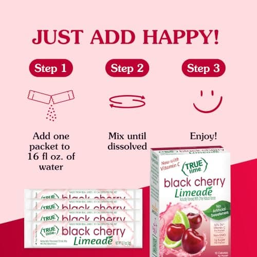 TRUE LIME Black Cherry Limeade Drink Mix (10 Packets) | Made from Real Limes | No Preservatives, No Artificial Sweeteners, Gluten Free | Water Flavor Packets & Water Enhancer with Stevia — view 2