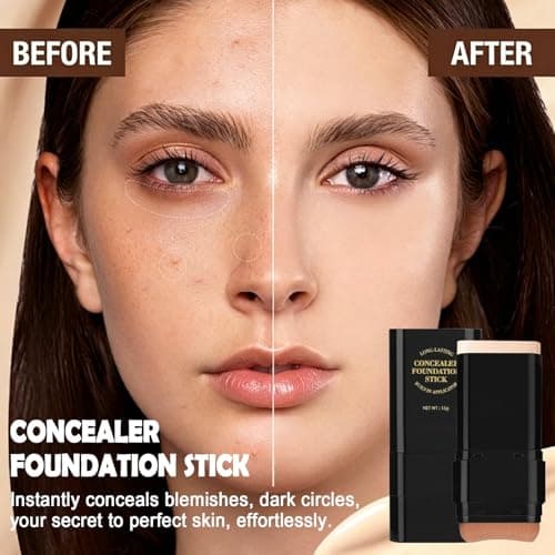Foundation Stick, 2 in 1 Dual-Ended Long-Lasting Concealer Korean Foundation Contour Stick, Waterproof Contouring foundation with Brush, Full Coverage Matte Finish for Face Makeup(03#LIGHT SKIN) — view 4