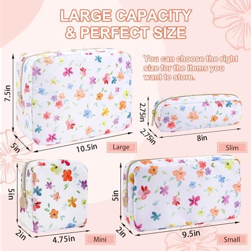 UIXIZQ Waterproof Mini Floral Makeup Bag Pouch for Purse,Nylon Flower Cosmetic Travel Bag Small Preppy Toiletry Organizers for Women Girl,Cute Zipper Pouch Coin Purse for Work(Mini Colorful-Flowers) — view 4