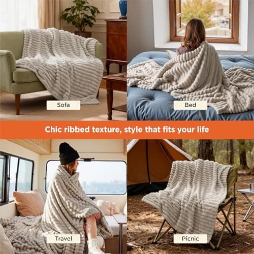 Bedsure GentleSoft Beige Throw Blanket for Couch - Teacher Appreciation Graduation Gifts Birthday Gifts for Women Her, Cozy Fleece Blankets for Women, Small Plush Fuzzy Throws for Girls, 50x60 Inches — view 4