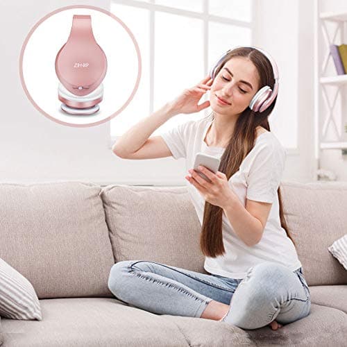 ZIHNIC Bluetooth Headphones Over-Ear, Foldable Wireless and Wired Stereo Headset Micro SD/TF, FM for Cell Phone,PC,Soft Earmuffs &Light Weight for Prolonged Wearing(Rose Gold) — view 2