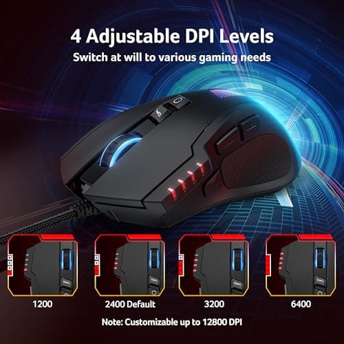 Acer Wired Gaming Mouse, 12800 DPI RGB Computer Mouse with High Optical Sensor, Ergonomic Mouse Customized 6 Programmable Buttons, 12 Backlights, and Rapid Fire Button with Driver for Laptop, PC, Mac — view 2