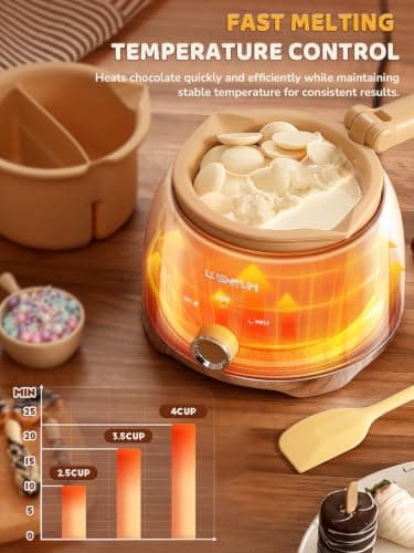 LUSHYUM Electric Chocolate Melting Pot with 2 Insert Pots, 4-Cup Chocolate