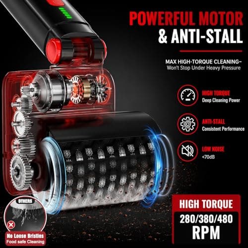 Electric Grill Brush, Cordless BBQ Grill Cleaner Tool for Effortless Cleaning, Remove Burnt Grease, 3-Speed & Heads, 150+ Min Runtime, Waterproof &Type-C Safe Grill Brush for Barbecue Outdoor Grills — view 2