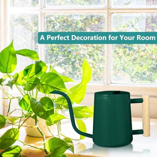 Watering Can Indoor Plants, 35oz Small Watering Can Indoor Stainless Steel Metal Watering Can Modern Decorative Watering Pot with Long Spout for Indoor House Plant Bonsai Garden Flowers (Alpinegreen) — view 2