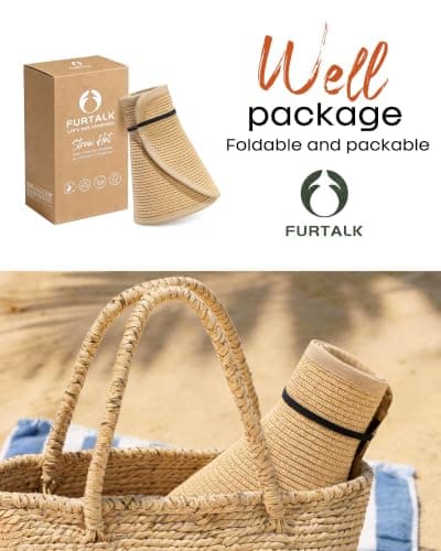 FURTALK Sun Visor Hats for Women Wide Brim Straw Roll Up Ponytail Summer Beach Hat UV UPF 50 Packable Foldable Travel — view 4