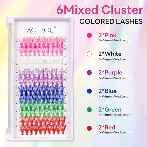 Colored Cluster Lash Extensions 120Pcs 30D 14mm 16mm Mixed Rainbow Colorful Individual Eyelash Salon Party White Purple Pink Cluster Eyelash — view 3