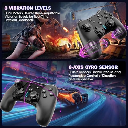 Saitake Wireless Switch Controller for Nintendo Switch/Switch 2/Lite/OLED/PC,Gamepad Supports Dual Vibration/6-Axis Gyroscope/Programmable/Turbo,Ergonomically Designed Precise Joystick — view 3
