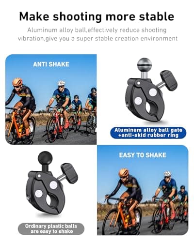 TELESIN Camera Clamp Mount Handlebar, Dual 360 Ball Head Gripper Go pro Bike Mounts Motorcycle Accessories for DJI Osmo Pocket 4 3/ DJI Action 6/Action 5 Pro/Osmo Nano/Hero 13 12 11 10 9/Insta360 X5 — view 3